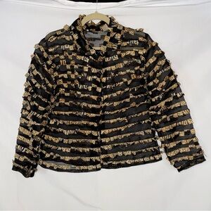 Carrie Allen Vintage Mesh Tiered Ruffle Animal Print Jacket Blouse Size L EUC